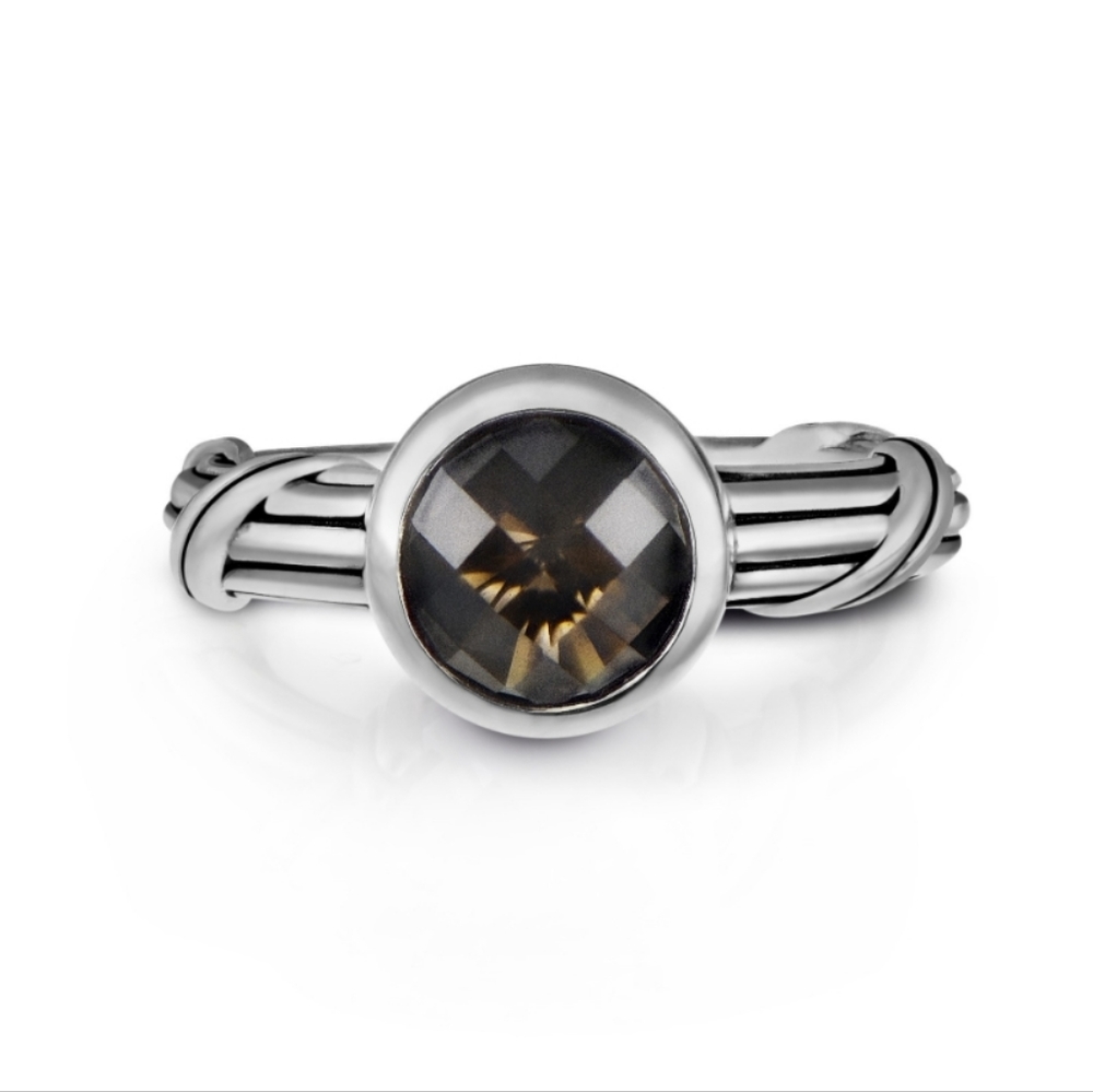 NIB PETER THOMAS ROTH FINE JEWELRY FANTASIES SMOKY QUARTZ SOLITAIRE RING SILVER